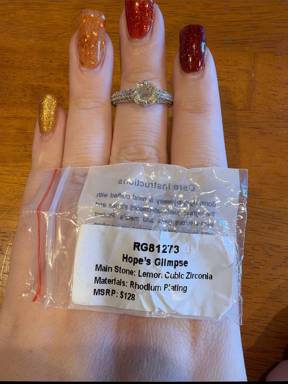 Hope's Glimpse Lemon Cubic Zirconia Ring in Silver Rhodium